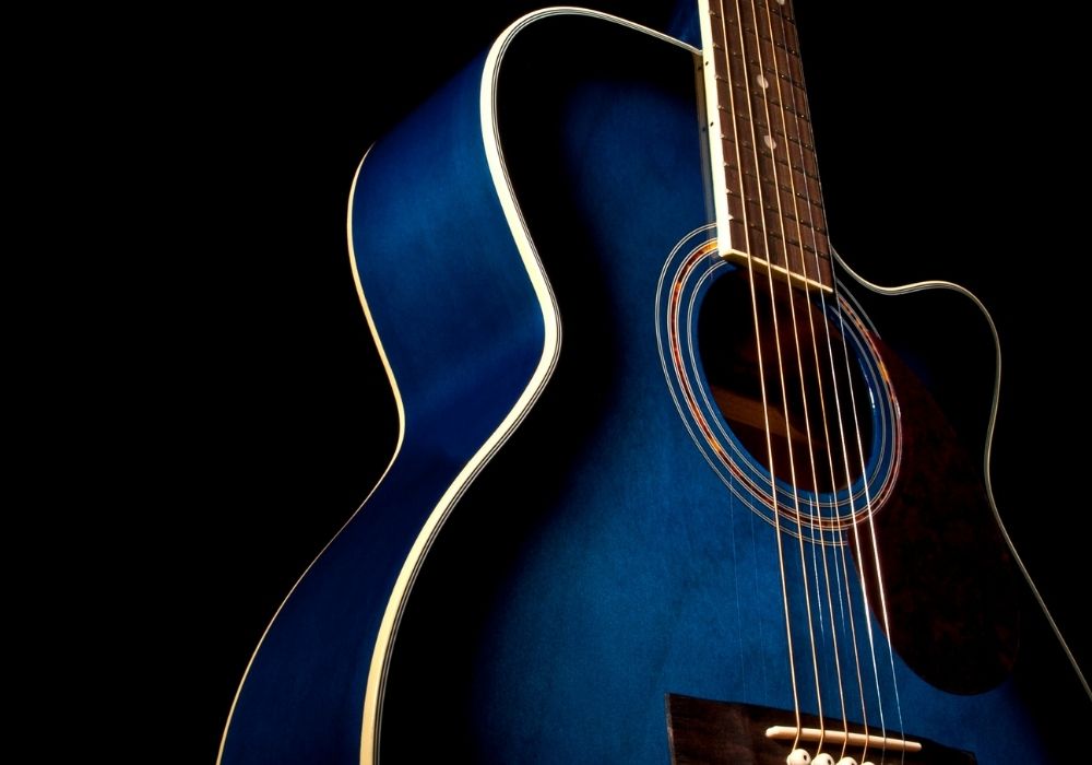 A close up of acoustic guitar for blues