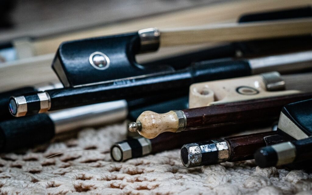 A variety of violin bows