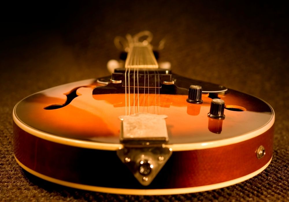 An up-close of a mandolin