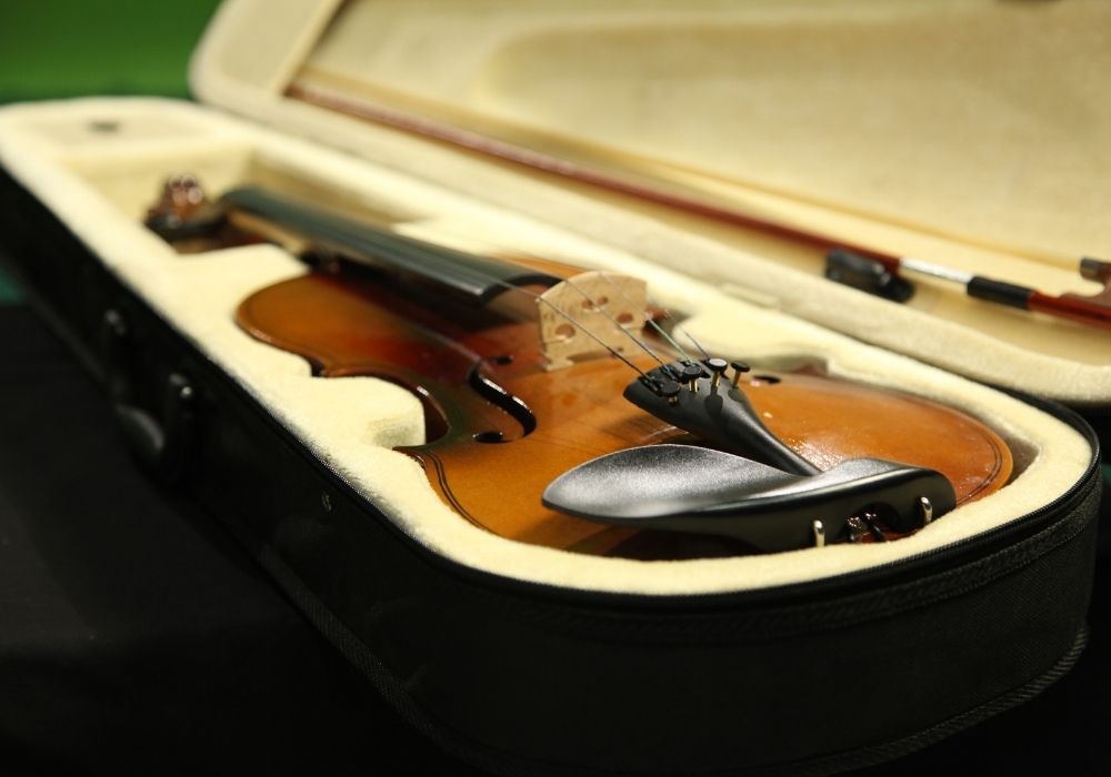 Close up violin in a case