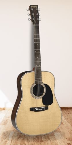 Martin D-28 Standard On The Floor With a White Wall Background