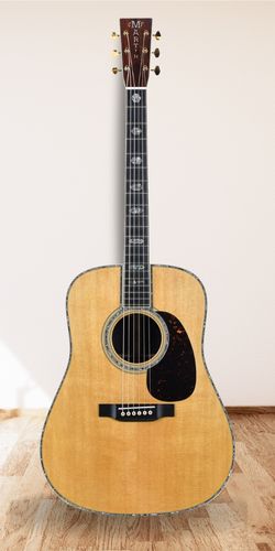 Martin D-45 Acoustic Guitar On Wood Floor With White Wall Background