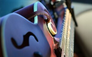 a close up of a f-Style mandolin
