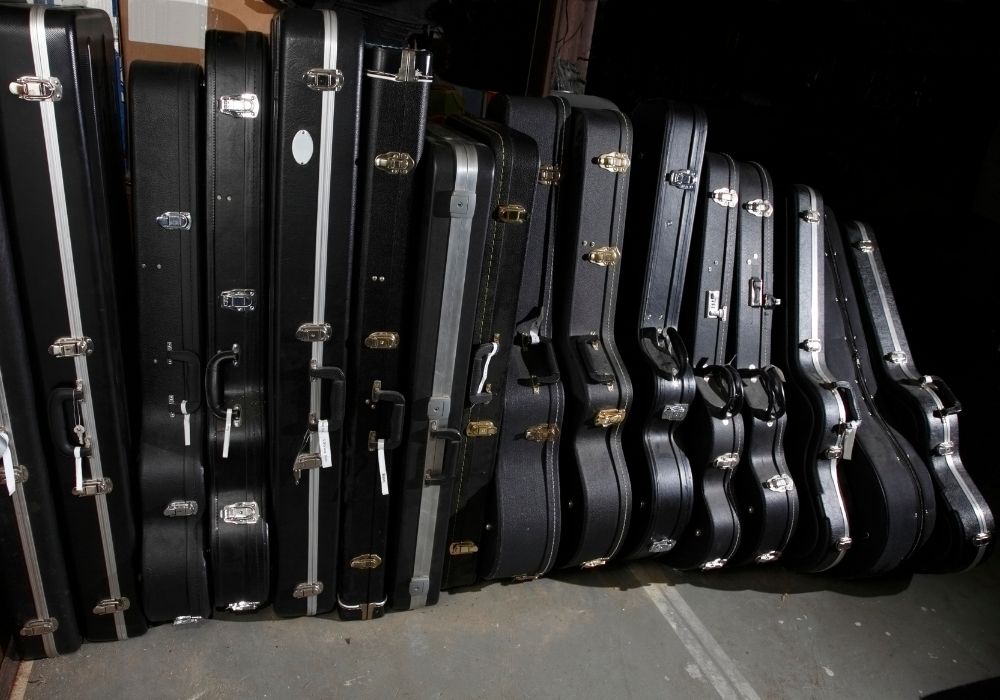 a variety of electric guitar cases