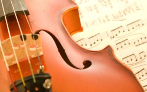 close up viola on a viola music sheet
