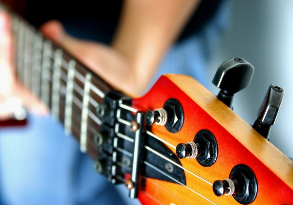 close up of electric guitar
