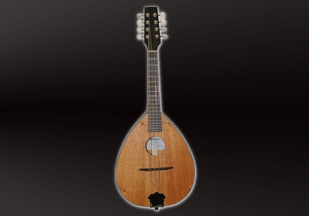 A Big Muddy M-11 mandolin with a white outline on a black background.